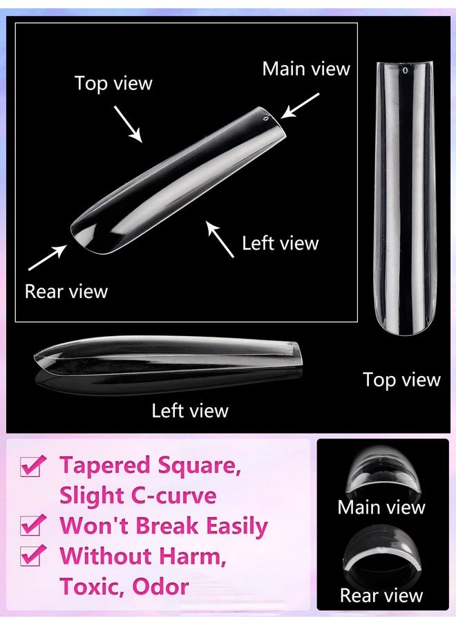 504PCS Clear Square Nail Tips for Acrylic Nails Professional, XXL/XXXL Extra Long Tapered Square Straight Acrylic Nail Tips, Full Cover No C Curve False Nail Extension Tips for Manicure Salon Nail Art