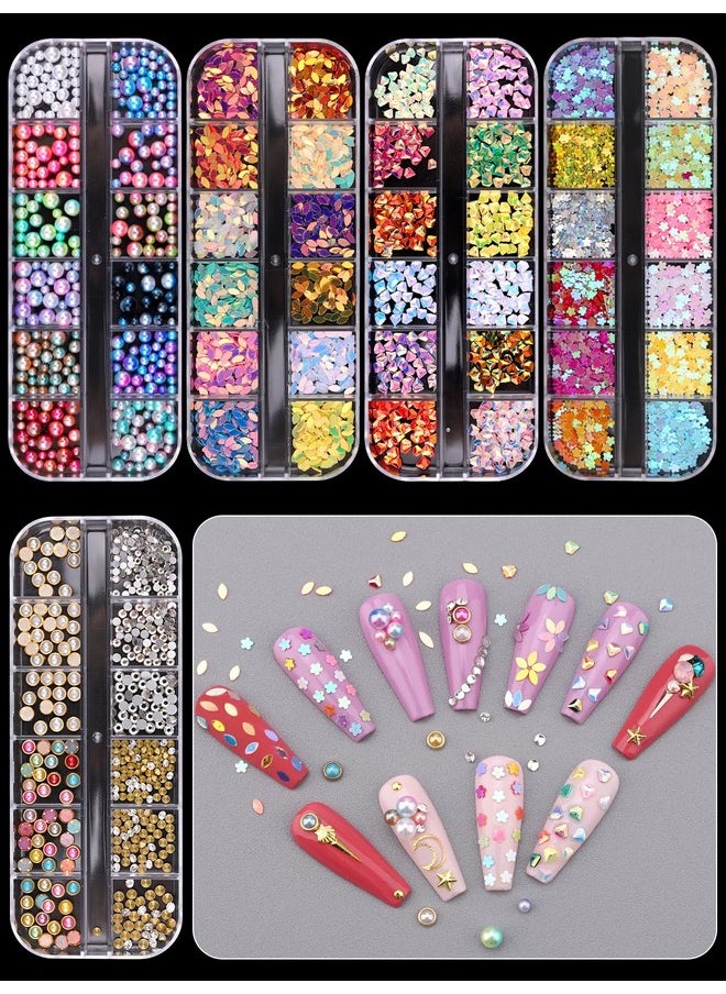 EBANKU 10 Boxes Nail Art Rhinestones Gems Nail Art Crystal Nail Jewels Diamonds, Nail Charms with 1 Pc Pick Up Tweezers 1 Pc Wax Pens for Nail Art