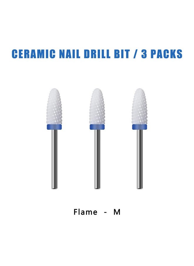 finibir Nail Drill Bits 3Pcs,3/32 Nail Drill Bits Set for Acrylic Gel Nails,Professional Nail Drill Bits for Crystal Nail Extension Nail Removal,Fast, Safe and Painless (Flame - M) Medium - M