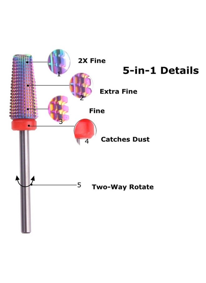 MZCMSL 5 in 1 Carbide Nail Drill Bit for Removing Acrylic or Gel, Both Left and Right Handed - Two Way Rotate Use,3/32 Shank efile Bit (Fine,Multicolor)