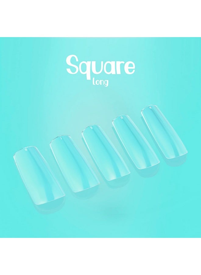 NABulous Nails Square Long Gel Tips | Full Cover Pre-Shaped Press-On Extensions | Soft Gel Artificial Nails for Salons & DIY (Square Long)