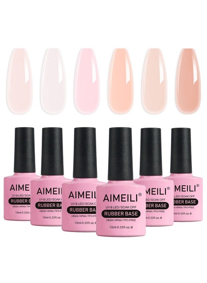 AIMEILI Hema Free Rubber Base Gel For Nails, Soak Off U V LED Clear Sheer Gel Nail Polish, 4 in 1 Nail Strengthen/Enhance/Base Coat/Color Gel Polish Set Of 6pcs X 10ml - Kit 46