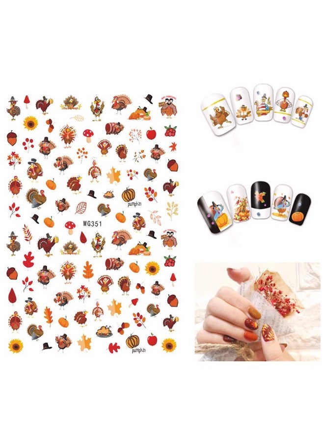 6 Sheets Autumn Nail Art Stickers 3D Fall Nail Decals Self-Adhesive Pumpkin Squirrel Turkey Maple Leaves Nail Art Supplies Thanksgiving Manicure Design Nail Decorations Accessories