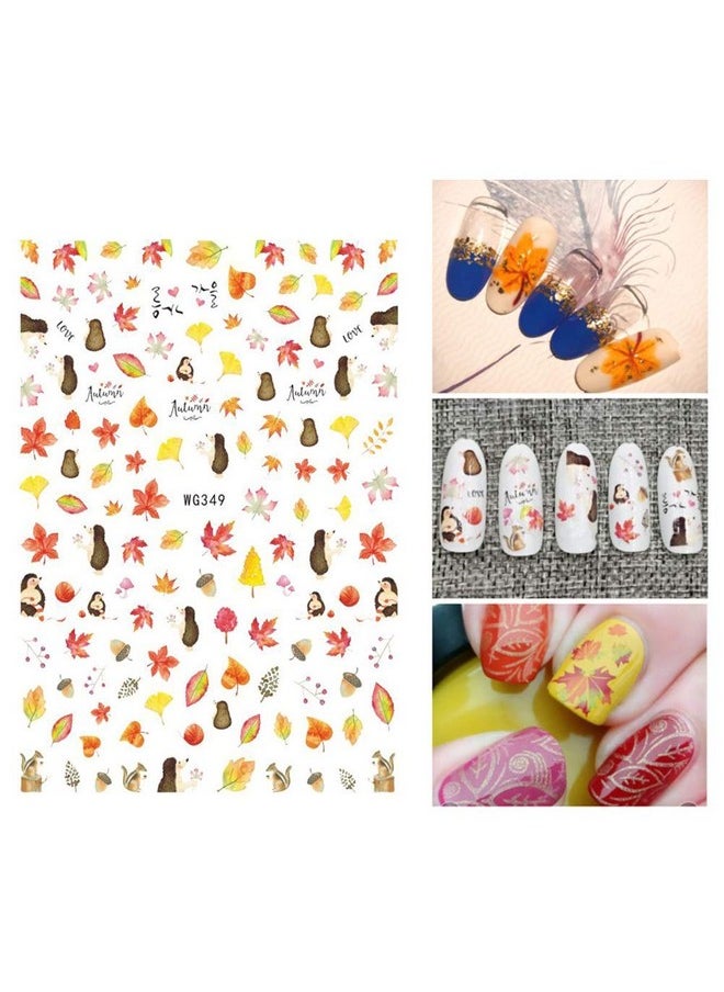 6 Sheets Autumn Nail Art Stickers 3D Fall Nail Decals Self-Adhesive Pumpkin Squirrel Turkey Maple Leaves Nail Art Supplies Thanksgiving Manicure Design Nail Decorations Accessories