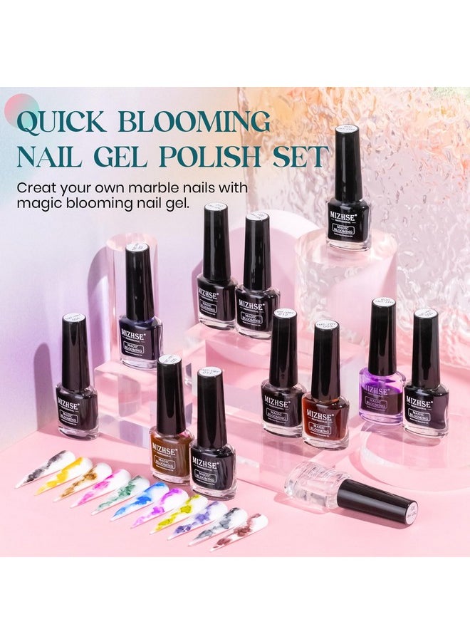 MIZHSE Marble Nail Polish, Marble Ink for Nails Gel Blooming Gel Nail Polish 12 Colors Nail Ink Magic Watercolor Pink Blue Purple Blossom Gel for Manicure Nail Varnish Art Flower Design