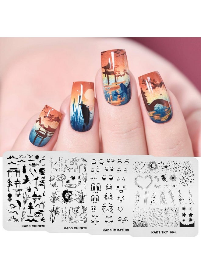 KADS 20Pcs Nail Stamp Plates Set Nails Art Stamping Plates Leaves Flowers Animal Chinese Style Nail Plate Template Image Plate