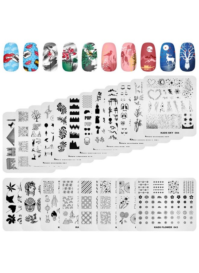 KADS 20Pcs Nail Stamp Plates Set Nails Art Stamping Plates Leaves Flowers Animal Chinese Style Nail Plate Template Image Plate