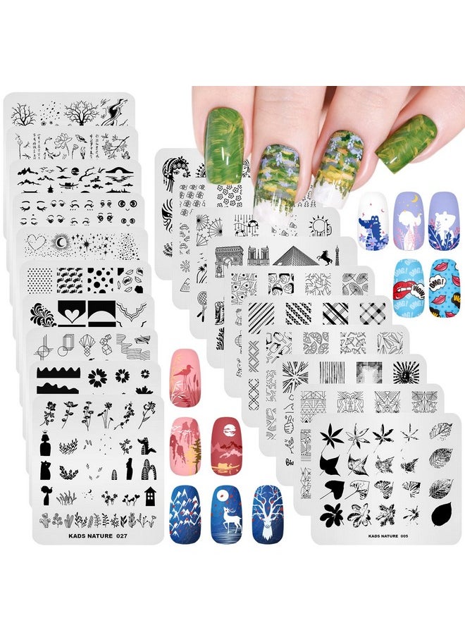 KADS 20Pcs Nail Stamp Plates Set Nails Art Stamping Plates Leaves Flowers Animal Chinese Style Nail Plate Template Image Plate