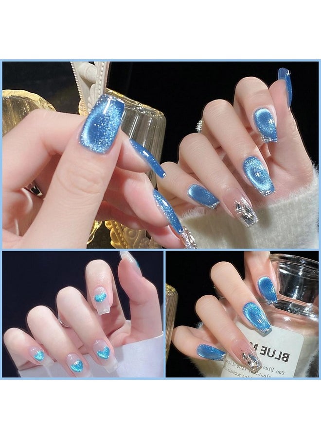 AHAMIOU Crystal Cat Eye Gel Polish Kits Magnetic Nail Polish Set Holographic Cats Eyes Gel Nail Polish Shiny Diamond Glitter Gel with Magnet Stick (Diamond Blue)