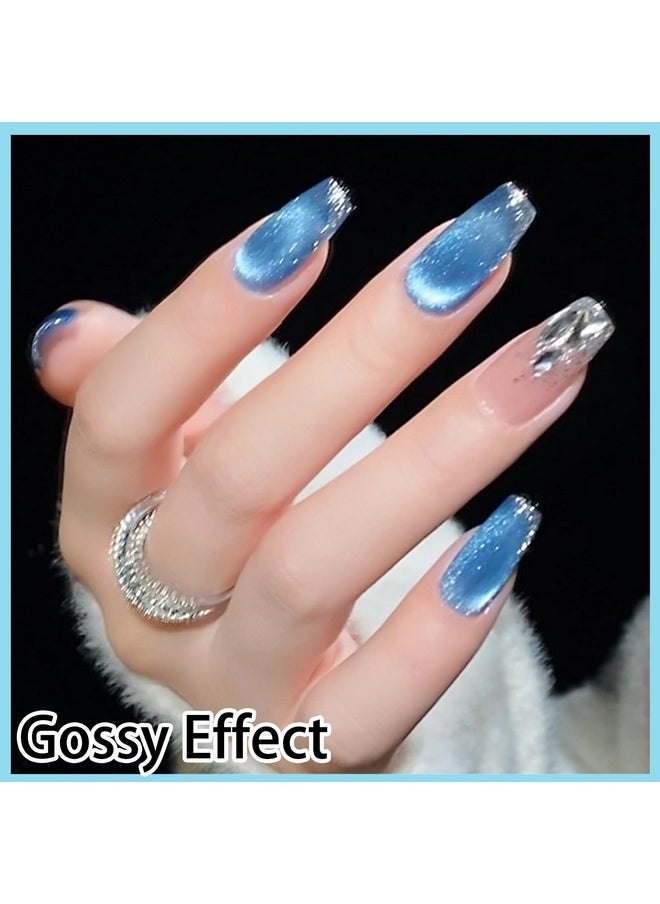 AHAMIOU Crystal Cat Eye Gel Polish Kits Magnetic Nail Polish Set Holographic Cats Eyes Gel Nail Polish Shiny Diamond Glitter Gel with Magnet Stick (Diamond Blue)