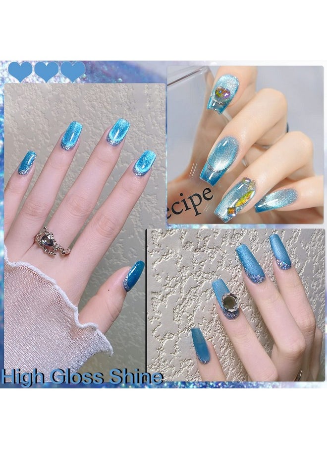 AHAMIOU Crystal Cat Eye Gel Polish Kits Magnetic Nail Polish Set Holographic Cats Eyes Gel Nail Polish Shiny Diamond Glitter Gel with Magnet Stick (Diamond Blue)