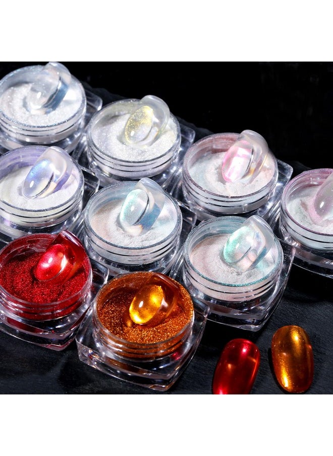 BORN PRETTY Chrome Powder Metallic Mirror Chameleon Nail Powder Auroras Mermaid Nail Powder Pigment for Nail Art Gel Polish Manicure Nail Art Decorations 9 Jars
