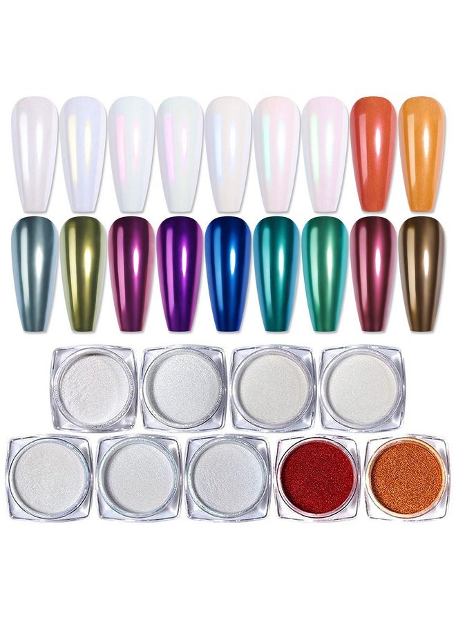 BORN PRETTY Chrome Powder Metallic Mirror Chameleon Nail Powder Auroras Mermaid Nail Powder Pigment for Nail Art Gel Polish Manicure Nail Art Decorations 9 Jars