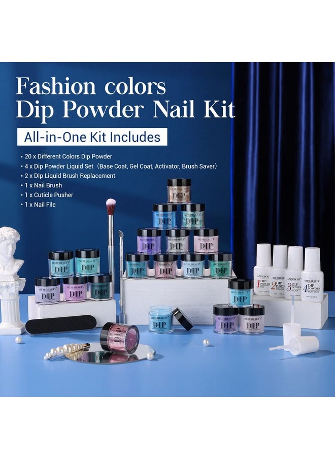 AZUREBEAUTY 29 Pcs Dip Powder Nail Kit Starter, 20 Colors Glitter Nude Green Mermaid Serie Dip Powders Liquid Set with Base Top Coat Activator French Nails Art Manicure DIY Salon Christmas Gift