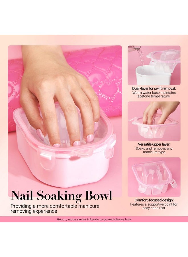 AZUREBEAUTY Nail Soaking Bowl, Soak Off Dip Powder Gel Polish Remover, Manicure Bowl for Hand with 15ml Cuticle Oil Cuticle Remover Tools, Nail Brush, Cuticle Pusher, Cuticle Peeler, Nail File Buffer
