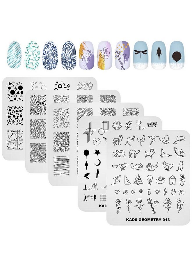 KADS 5pcs Nail Stamp Plates Set Nails Art Stamping Plate Unique Irregular Geometry Pattern Nail Plate Template Image Plate