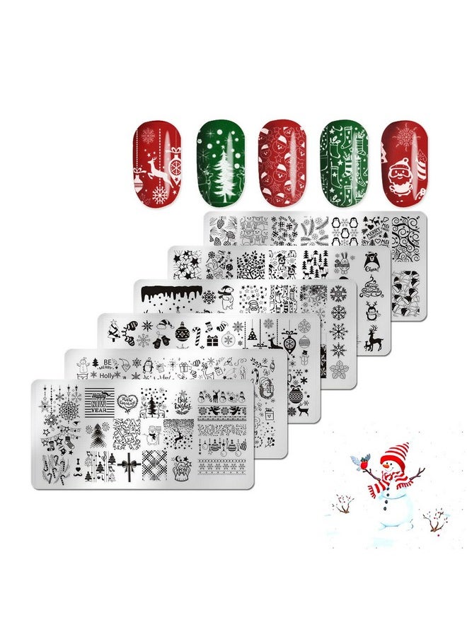 JERCLITY 6pcs Christmas Nail Stamping Plate Snowflake Santa Claus Christmas Tree Elk Image Pattern Nail Art Stamping Kit for Nails