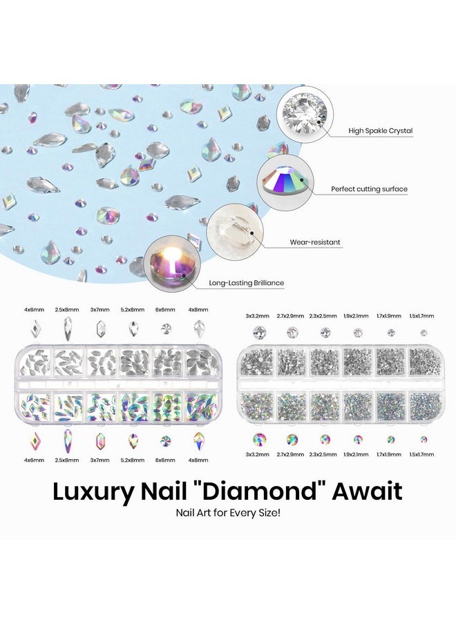 Beetles Gel Polish Nail Gems with Nail Rhinestone Glue Set, 120+2000Pcs Crystal Glass AB Rhinestones For Nails Decoration, Nail Gems & Nail Glue with Clean Up Nail Brush, Gifts for Girls