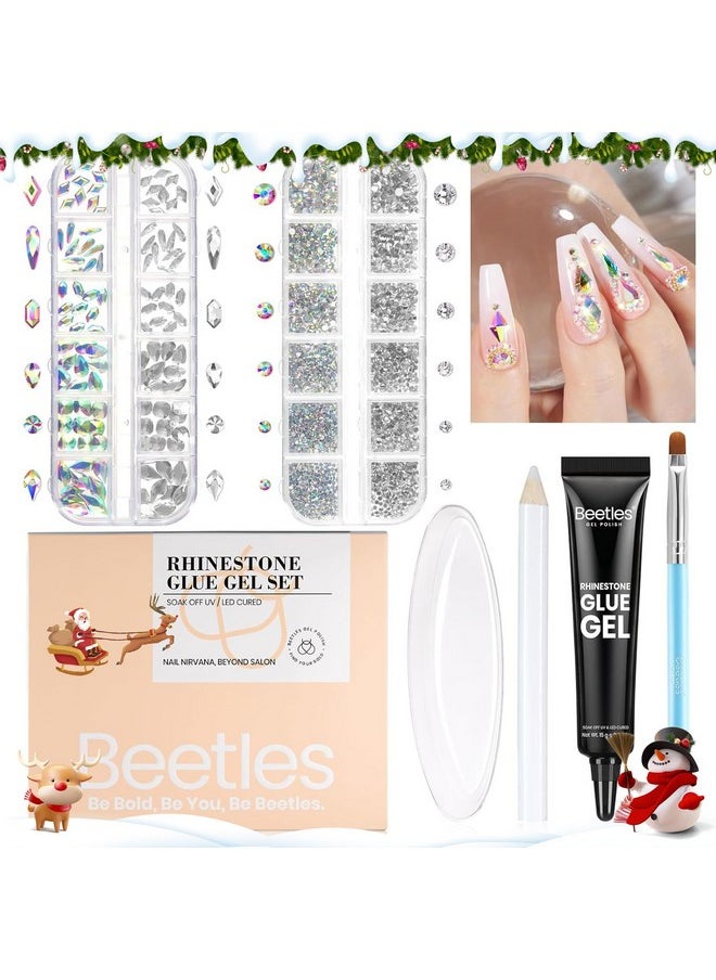 Beetles Gel Polish Nail Gems with Nail Rhinestone Glue Set, 120+2000Pcs Crystal Glass AB Rhinestones For Nails Decoration, Nail Gems & Nail Glue with Clean Up Nail Brush, Gifts for Girls