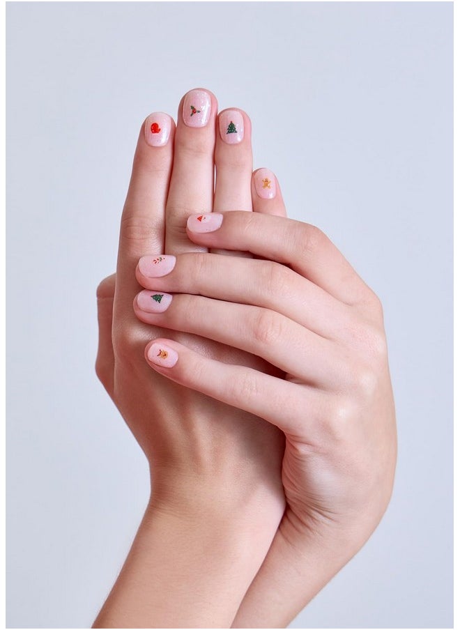ohora Semi Cured Gel Nail Strips (N Jolly Jingles) - Works with Any Nail Lamps, Salon-Quality, Long Lasting, Easy to Apply & Remove - Includes 2 Prep Pads, Nail File & Wooden Stick
