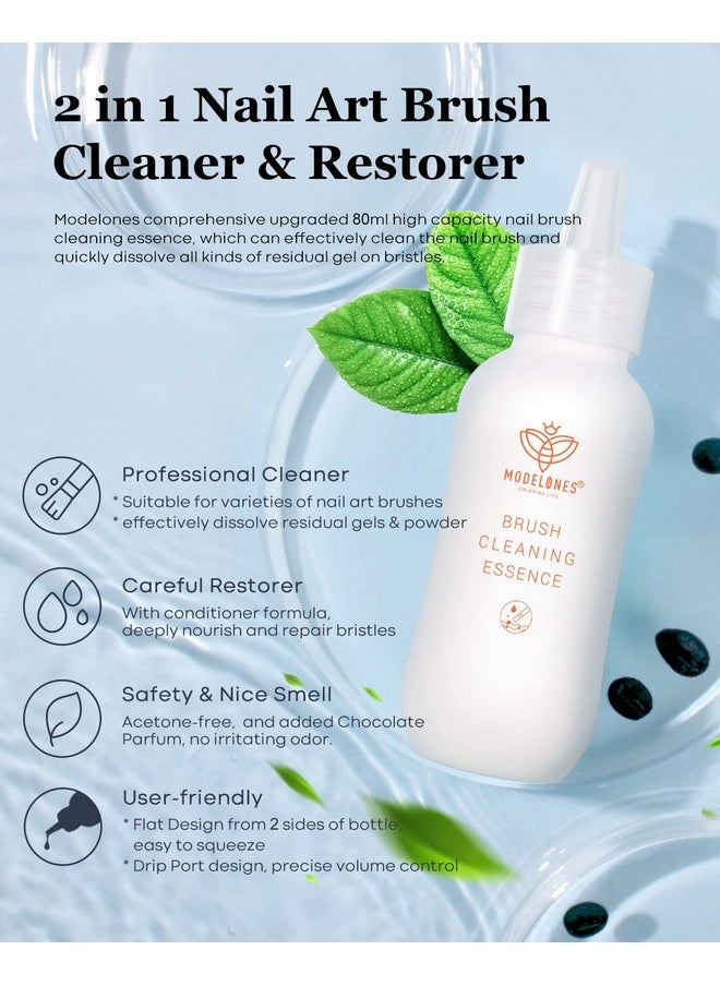 Modelones Nail Art Brush Cleaner & Restorer for Gel Polish/Nail Extension Gel/Nail Art Liner/Dip Powder/Acrylic Powder Manicure Brush DIY Salon at Home - 80ml/2.71 Fl.Oz