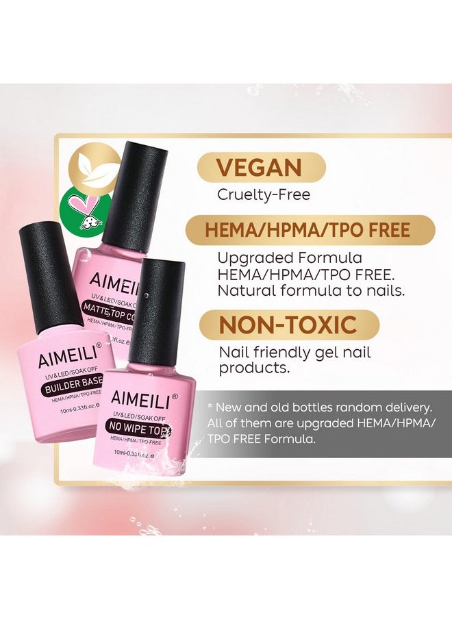 AIMEILI Soak Off U V LED Hema Free Gel Nail Polish - Base Coat, Matte Top and No Wipe Top Coat Kit Set 10ML