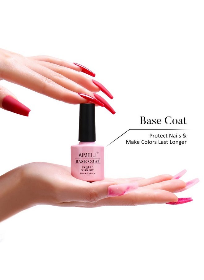 AIMEILI Soak Off U V LED Hema Free Gel Nail Polish - Base Coat, Matte Top and No Wipe Top Coat Kit Set 10ML