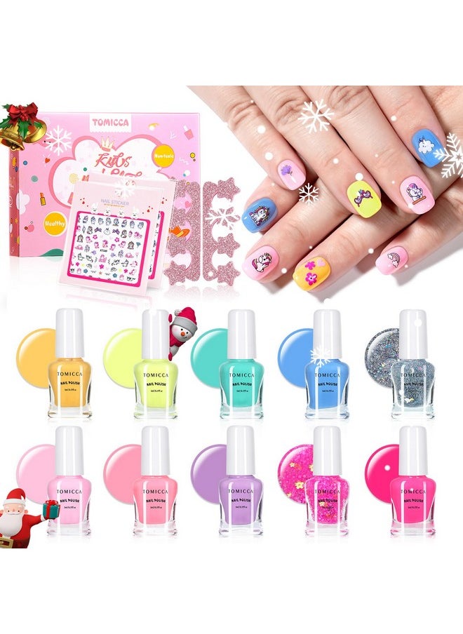 TOMICCA Kids Nail Polish Set, Non Toxic Quick Dry Water-Based Peel-Off 10 Colors Toddler Nail Polish Kit Natural Safe Quick Diy Nail Polish Gifts Kit for Girls Ages 5+
