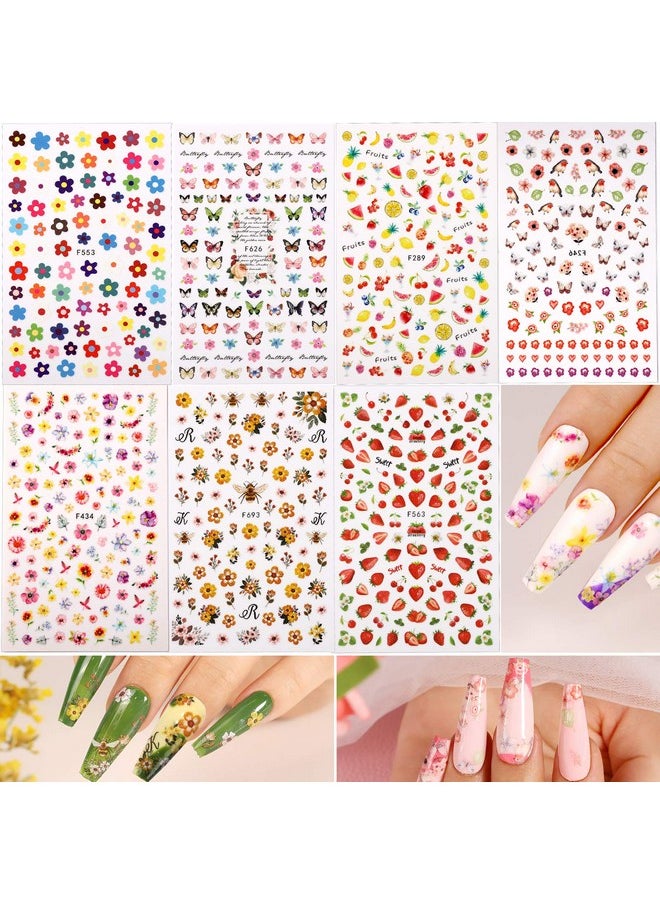 Teenitor 12 Sheets Nail Art Sticker 3D Self-Adhesive, Nail Art Decoration with 5 Boxes Holographic Nail Art Glitter Flakes Butterfly Heart Star Maple Leaf Nail Sequins and Nail Art Flower Slices