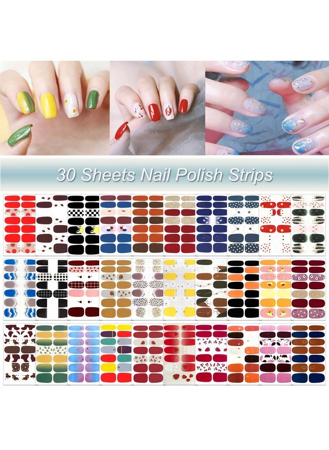 DANNEASY 30 Sheets Nail Polish Strips Full Nail Wraps for Women Gel Nail Strips Self Adhesive Nail Polish Stickers Stick On Nails Fingernails Manicure Sticker Nail Art Accessories with Nail File