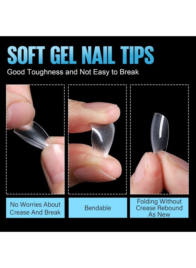 TOMICCA Short Almond Nail Tips, 360Pcs Soft Nail Tips Almond Shape Short, 12 Sizes Half Matte Acrylic Almond Nail Tips, Fake Nail Tips for Home DIY Salon