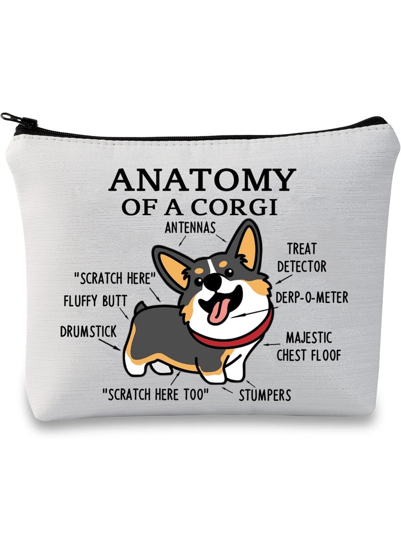 G2TUP Black Corgi Anatomy Makeup Bag - Tricolor Corgi Mom Cosmetic Bag With Zipper