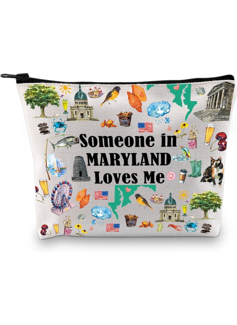 PXTIDY Maryland State Makeup Bag Long Distance Relationships Gift Someone In Maryland Loves Me Cosmetic Bag Maryland Souvenir Gift