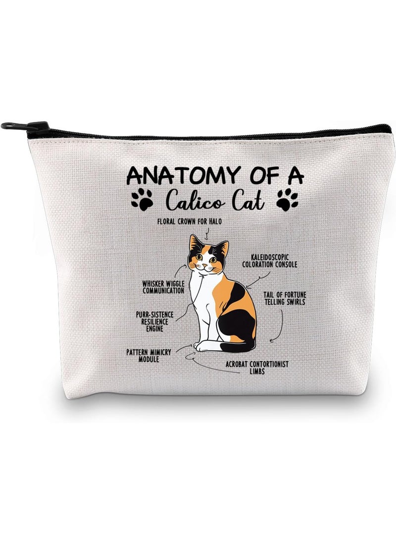 G2TUP Funny Calico Cat Gift Anatomy Of A Calico Cat Makeup Bag Calico Cat Mama Cosmetic Bag Calico Cat Owner Gift (A Calico Cat MB)