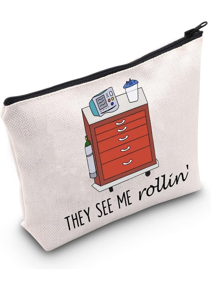POFULL Crash Cart Gift Icu nurse Gift They See Me Rollin' Cosmetic Bag Emergency RN cricital care Rn Gift (They See Me bag)