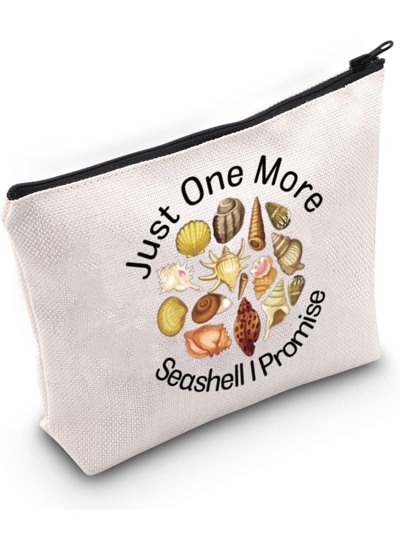 G2TUP Seashell Collector Gift Just One More Seashell I Promise Makeup Bag Shelling Beach Cosmetic Bag Seashells Lover Gift Beach Lover Gift (Just One More Seashell White Bag)