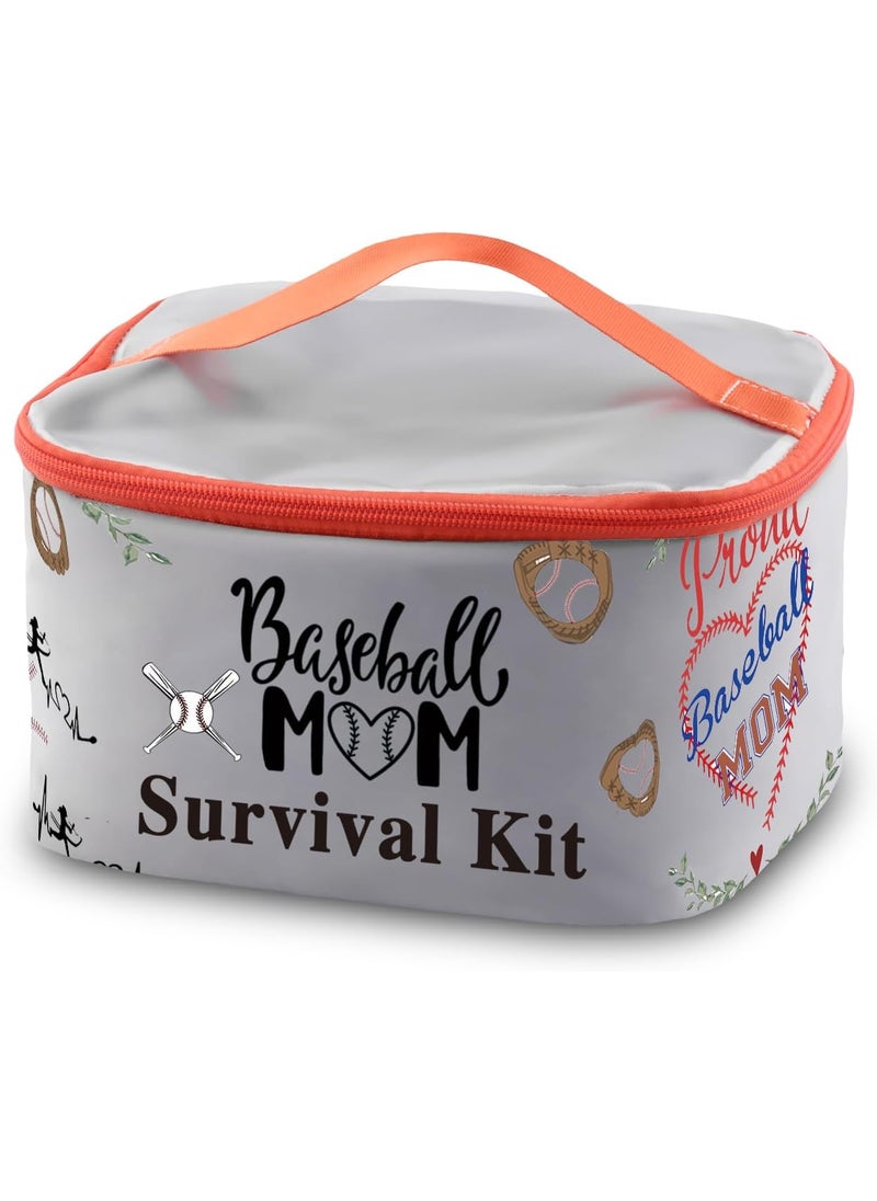 PXTIDY Baseball Mom Zipper Cosmetic Case Baseball Sport Mom Survival Kit Makeup Case Organizer Cosmetic Bag