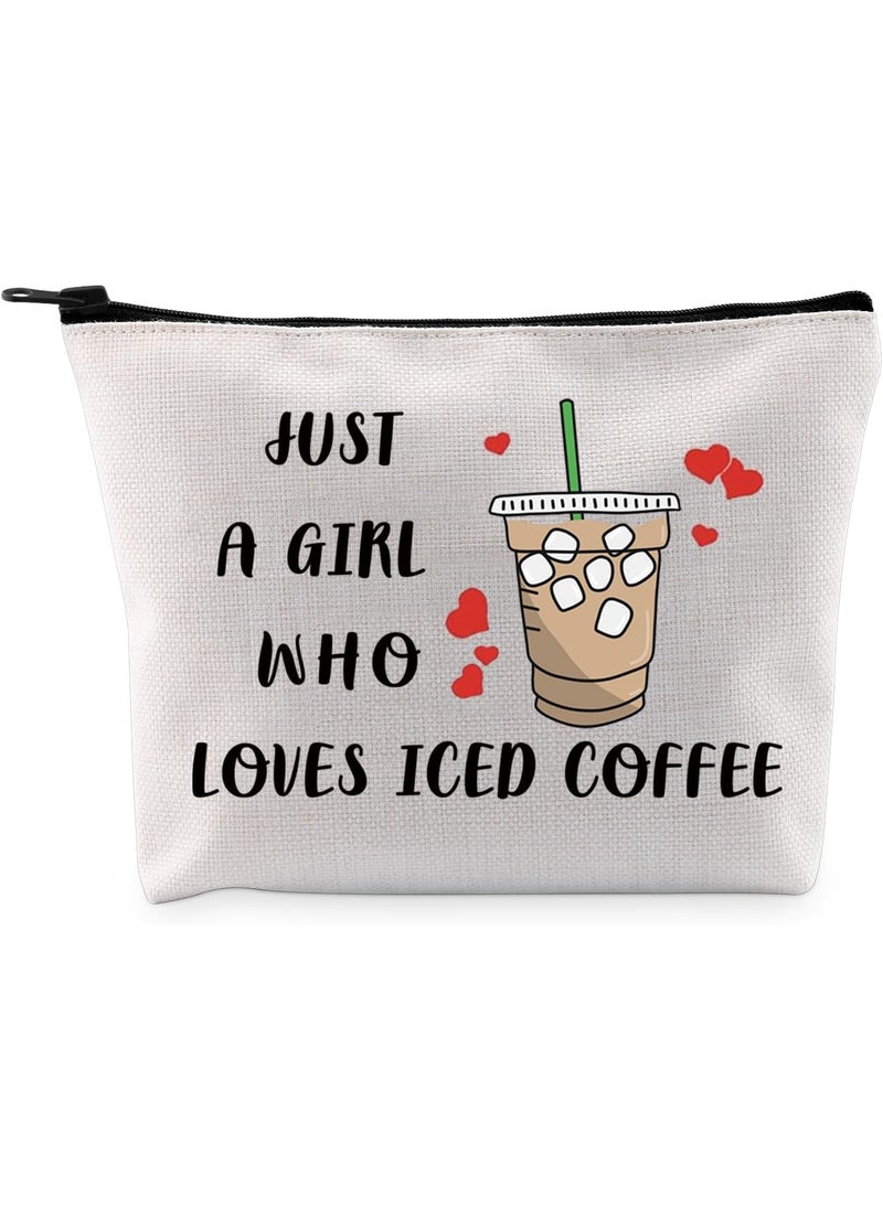 G2TUP Iced Coffee Lover Gift Who Loves Iced Coffee Makeup Bag Cold Brew Coffee Quote Cosmetic Bag (Loves Iced Coffee MB)