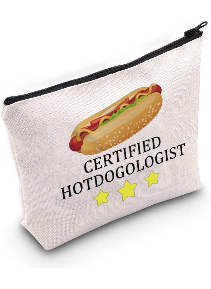 G2TUP Hot Dog Lover Gift Certified Hotdogologist Makeup Bag Hot Dogs Cosmetic Bag Food Lover Gift Sausages Lover Gift Zipper Travel Pouch (Certified Hotdogologist White Bag)