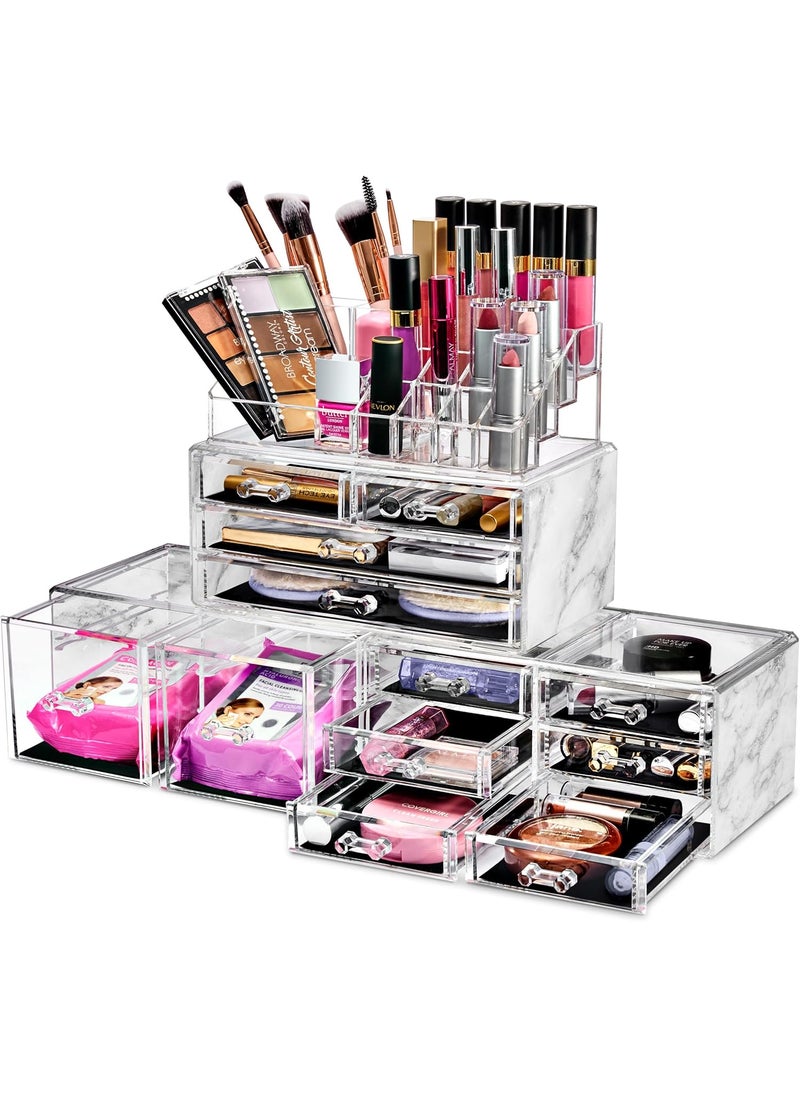 Sorbus Large Makeup Organizer - Clear Stackable Jewelry & Makeup Organizer For Vanity, Bathroom Storage, Dresser - 12 Drawers Cosmetic Beauty Organizers and Storage with Lipstick, Makeup Brush Holder