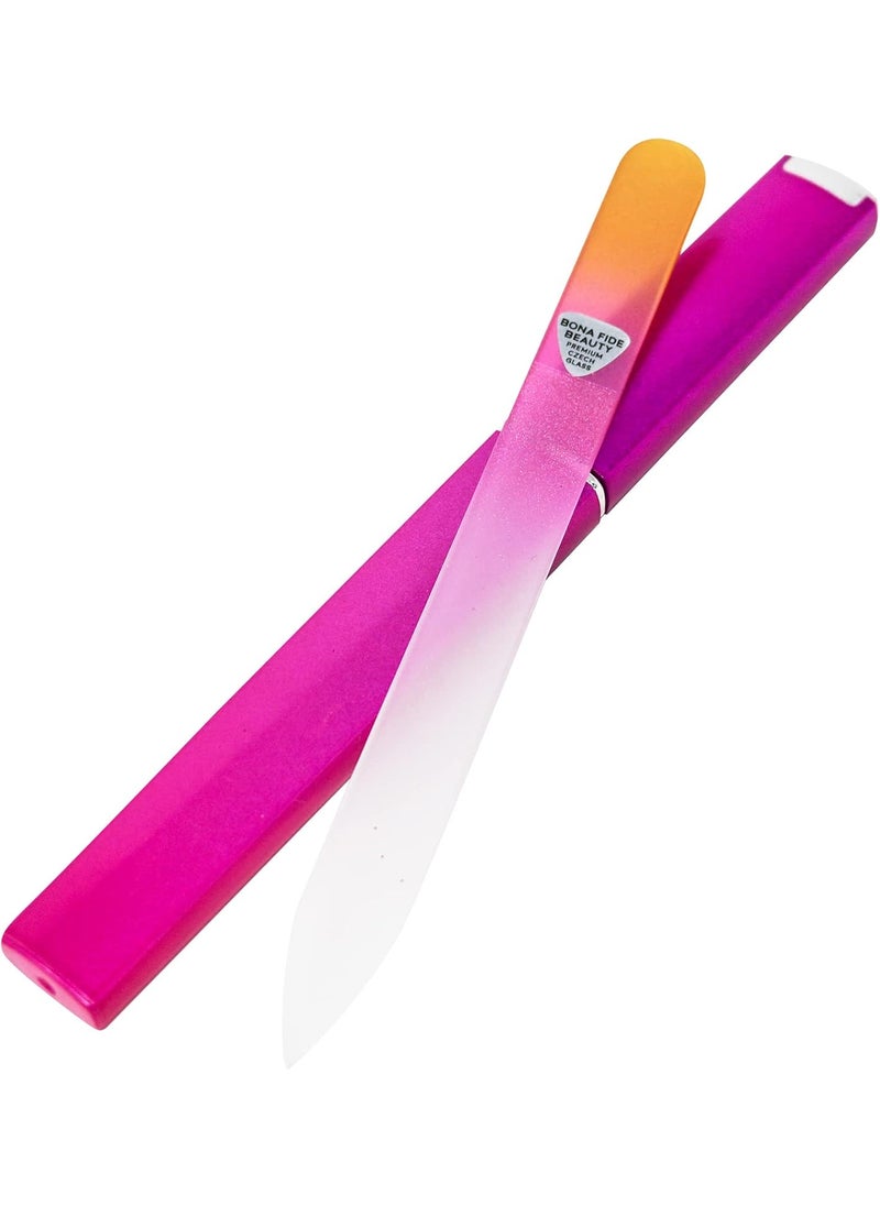 Bona Fide Beauty Glass Files for Nails, Professional Manicure Glass Fingernail Files with Case. 1-Piece Gold Magenta Nail File Made in The EU.