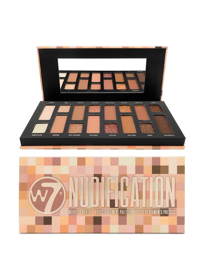 W7 Nudification Pressed Pigment Palette - 16 High Impact Nude Colors - Flawless Long-Lasting Glam Makeup