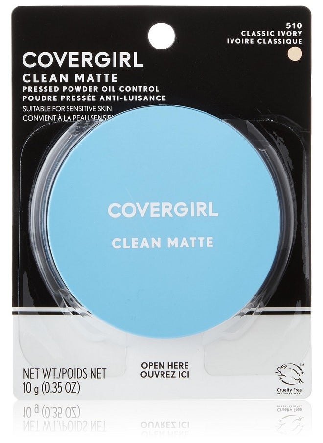 COVERGIRL Clean Matte Pressed Powder, Oil Control Powder, 1 container, .35 Fl Oz, Face Powder, Oil Free Loose Powder, Matte Finish, Lightweight, Shine Free Formula, Leaves Skin Smooth and Clean