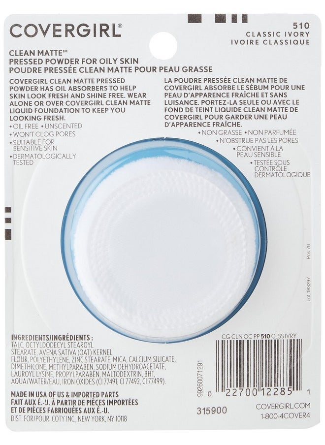 COVERGIRL Clean Matte Pressed Powder, Oil Control Powder, 1 container, .35 Fl Oz, Face Powder, Oil Free Loose Powder, Matte Finish, Lightweight, Shine Free Formula, Leaves Skin Smooth and Clean