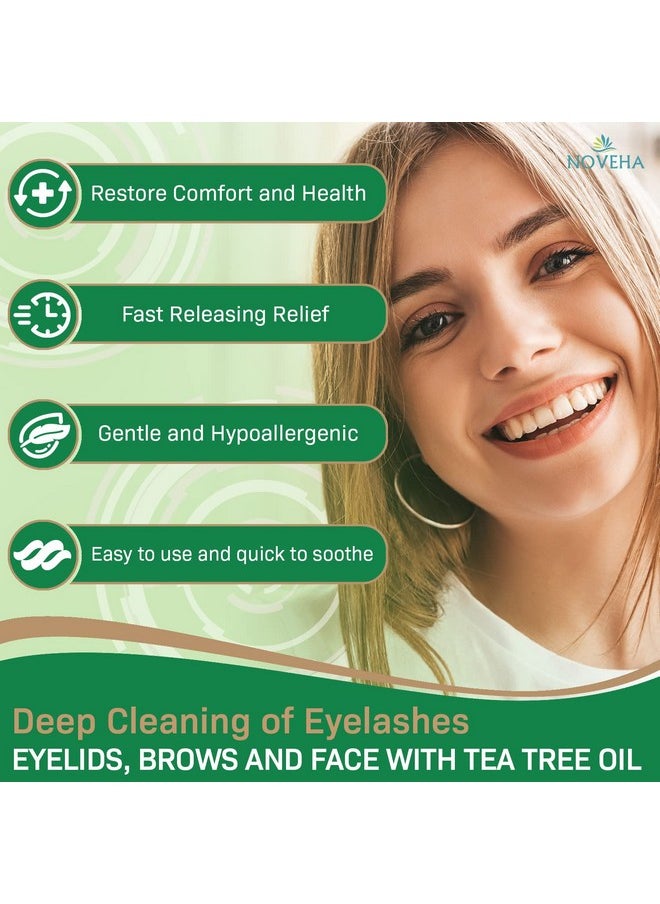 NOVEHA Tea Tree & Coconut Oil Eyelid & Lash Wipes | For Demodex, Blepharitis & Itchy Eyes, Box Of 60 Individually Wrapped Eyelash Wipes With Aloe Vera, Natural Makeup Remover & Daily Eye Cleanser