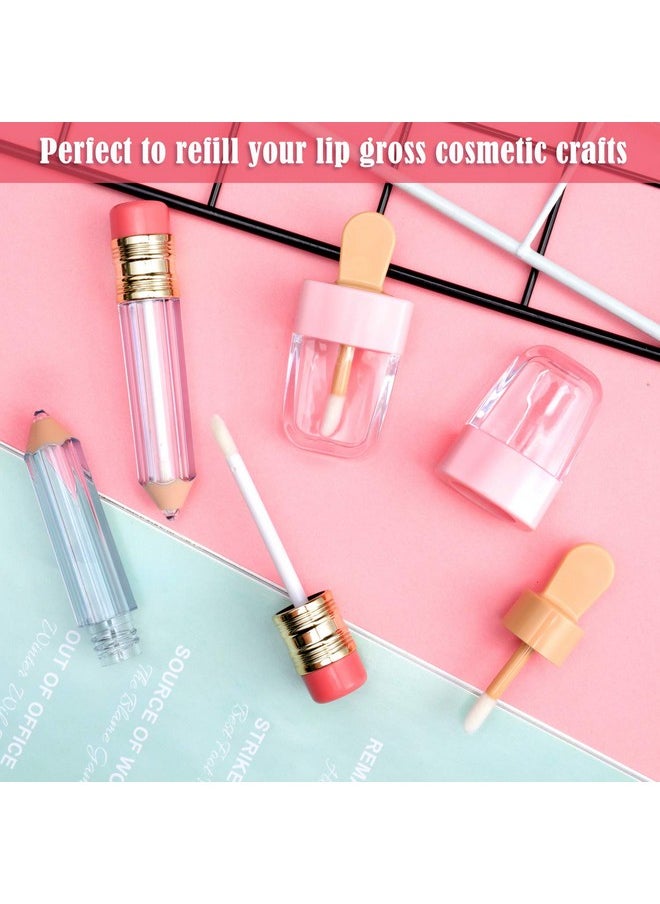 Maitys 24 Pieces Novelty Empty Lip Gloss Tubes, Ice Cream and Funny Light Bulb Shaped Lip Balm Tube, Creative Lollipop Shape, Bottle and Candy Shaped Lip Glaze Tube, Pencil Lip Oil Bottles, 6 Styles