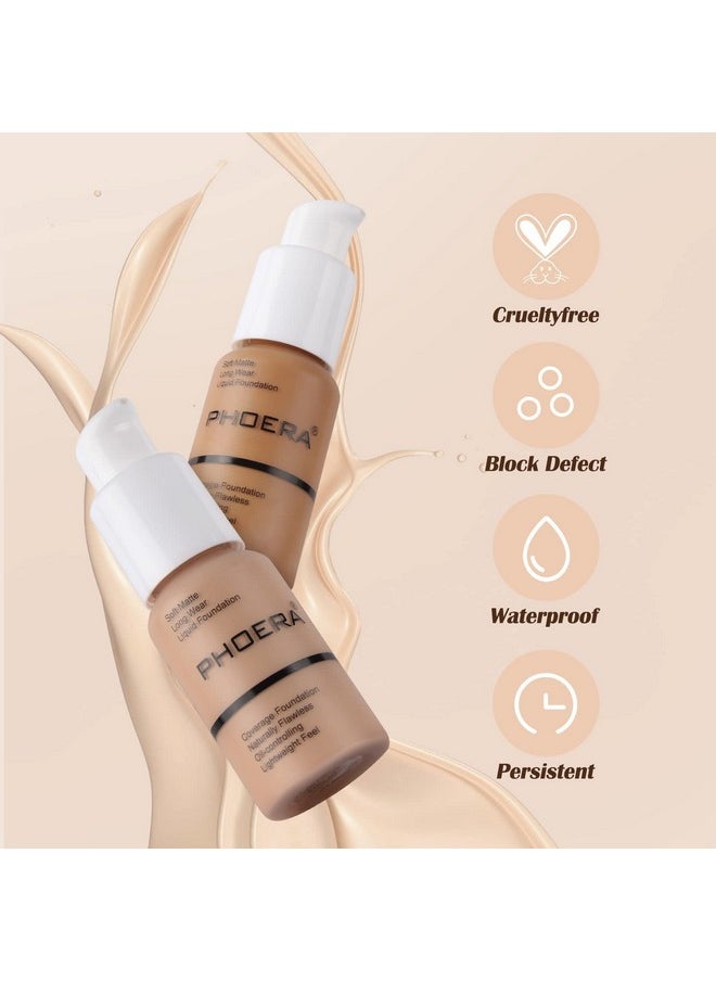 PHOERA Foundation Makeup Naturally Liquid Foundation Full Coverage Mattle Oil-Control Concealer 8 Colors Optional,Great Choice For Gift #102 Nude)