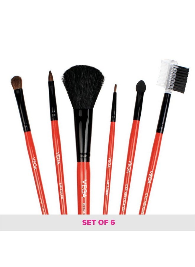 Vega Set of 6 Make up Brushes - Red