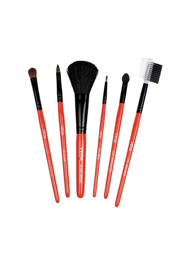 Vega Set of 6 Make up Brushes - Red
