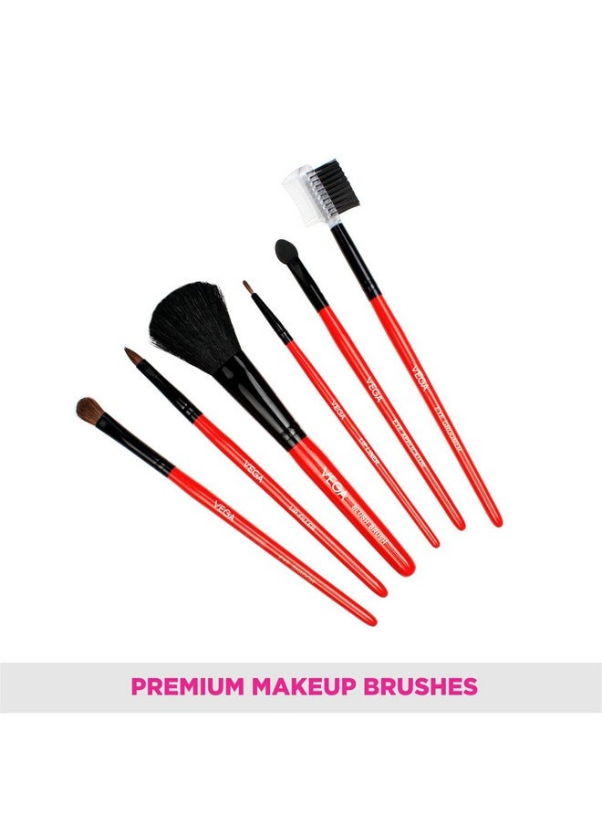Vega Set of 6 Make up Brushes - Red